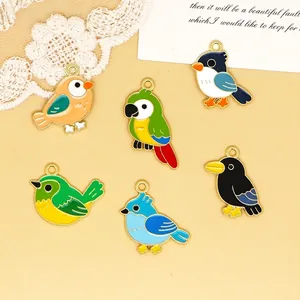 Cartoon Bird Parrot Alloy Enamel Charms For DIY Jewelry Making Keychain Bag Decoration Accessories Multicolor Animal Pendants
