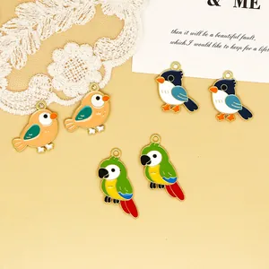 Set of colorful enamel bird charms for DIY jewelry, bags and keychain decoration