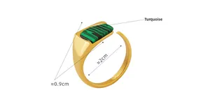 Detailed top view of 18K gold-plated adjustable ring with turquoise stone inlay