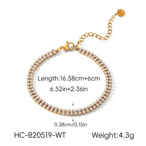 Close-up of titanium steel double-row crystal bracelet with measurements and weight
