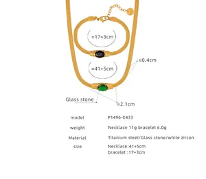 Maßtabelle für Titanstahl Schlangenkettenset mit grünen und schwarzen Glassteinen