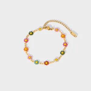 Bracciale a margherita colorato in acciaio inossidabile placcato oro 18 carati con ciondoli