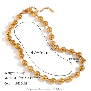 Collier chaîne à billes en acier inoxydable plaqué or 18 carats au style minimaliste