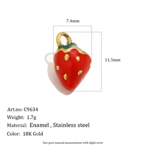 18K gold plated stainless steel strawberry pendant charm for DIY jewelry making