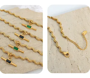 Macro detail of gold-plated stainless steel rope chain with adjustable clasp and lobster hook
