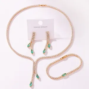 Sparkling zircon jewelry set with marquise green stones necklace bracelet earrings.