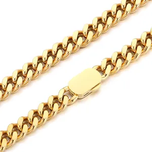 Premium 8mm polished gold stainless steel Cuban link necklace chain for men and women