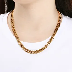 Stylish 8mm gold-plated stainless steel Cuban link chain necklace for men and women