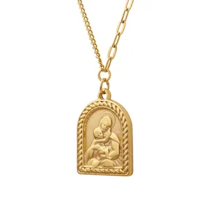 Collier en acier titane doré de style français avec pendentif arqué et chaîne mixte