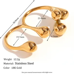 Minimalist 18K gold plated stainless steel double ring with dimensions and weight info