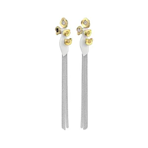 Elegant long tassel earrings with yellow flower motifs and fine silver-tone chains