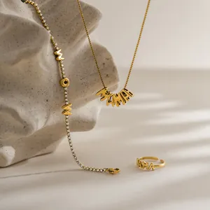 Set di gioielli MAMA in acciaio inossidabile placcato oro 18 carats per la mamma