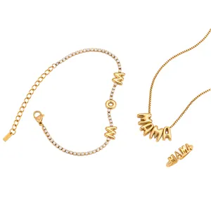 Set di gioielli in acciaio inossidabile placcato oro 18K con ciondoli MOM e MAMA