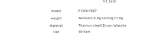 Gedetailleerde specificaties van de titanium stalen ketting en oorbellen set met zirkonia