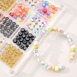Acrylic Flat Beads With Moon Star Heart Flower Patterns For DIY Jewelry Making Handmade Bracelet Necklace Loose Crafting Beads