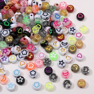 Colorful flat acrylic beads with moon and star patterns for DIY jewelry making