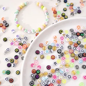Colorful 7x4mm acrylic moon and star beads for DIY handmade bracelet and necklace