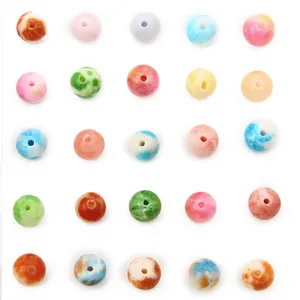 Natural Colored Round Marble Stone Loose Beads Smooth Polished Spacers For DIY Bracelet Necklace Jewelry Making Handmade Craft Beads