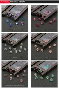 Detailed view of 8mm pumpkin glass beads in six vintage styles with gold glitter finish