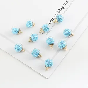 Light blue star sequin crystal glass ball charms with gold cap for DIY jewelry making