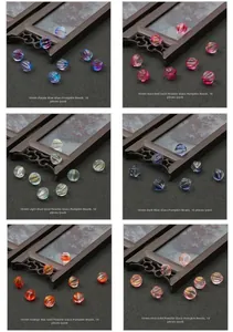 Detailed six-grid view of 10mm glass pumpkin beads in diverse colors for DIY jewelry making