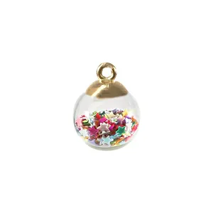 DIY glass ball pendant with colorful star sequins and gold metal cap for jewelry making