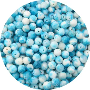 Blue and white marble pattern round beads for DIY jewelry making handmade bracelets