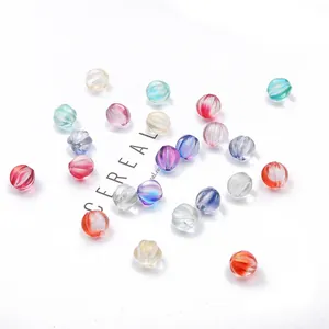 Colorful glass pumpkin beads with spiral grooves for DIY handmade jewelry bracelets