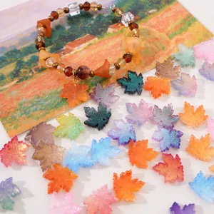 DIY Maple Leaf Glass Beads Gilded Translucent Loose Beads For Jewelry Making Bracelet Necklace Handcraft Materials