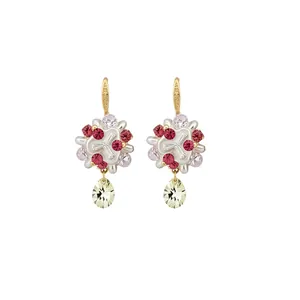 Vibrant dopamine-style floral drop earrings featuring colorful rhinestones and crystals