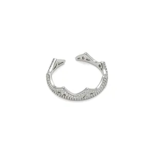 Elegant French style floral lace double-layer open ring with sparkling pave cubic zirconia