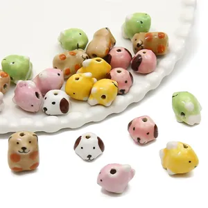 Cute Hand Painted Ceramic Animal Beads Dog Fish Panda Shaped Porcelain Loose Beads For DIY Bracelet Necklace Jewelry Making