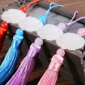 Ancient style silk tassels with white flower jade charm for bookmarks and DIY fans