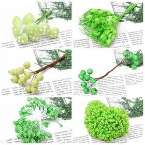 Green artificial berries and foam stamens for DIY handmade floral hair accessories set