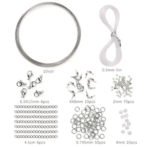 Kit de Creación de Joyería DIY Broches de Langosta Anillos de Salto Cadenas de Extensión Alicates Bandeja de Madera Cordón
