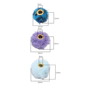 Faux fur pompom beads with 4mm gold metal hole for DIY jewelry and phone chain making