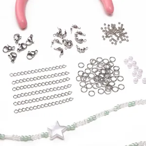Kit de joyería DIY con cierres de langosta, perlas, colgante de estrella y alicates