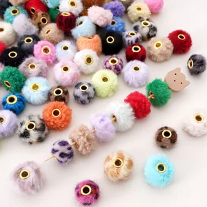 Colorful plush faux rabbit fur beads with gold metal eyelets for DIY jewelry making