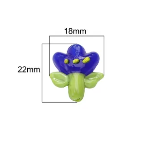 Blue tulip glass bead for DIY jewelry making, 18x22mm flower pendant for bracelets