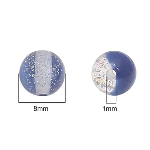 8mm deep blue resin round beads with colorful glitter and 1mm hole for DIY jewelry making