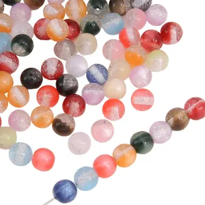 8mm colorful resin beads with sparkling glitter stripes for DIY jewelry making