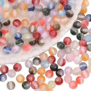 Colorful 8mm resin round beads with shimmering sand glitter for DIY jewelry making