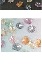 Close-up of iridescent ABS petal-shaped beads with pre-drilled holes for DIY jewelry