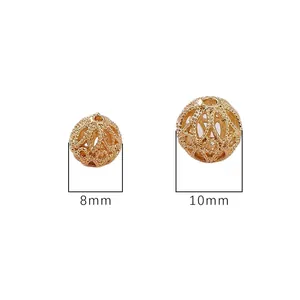Perles d'espacement ajourées plaquées or 14K en 8mm et 10mm pour bijoux DIY