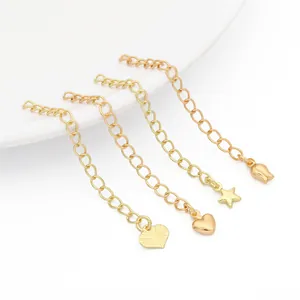Cadena de Extensión de Cobre Chapado en Oro de 14K 18K Para Collar Pulsera Colgante de Corazón Estrella Rosa Joyería