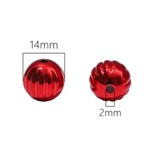 Perles citrouille acryliques rouges 14mm avec revêtement métallique pour bijoux DIY