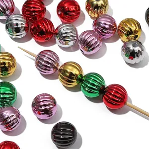 Perles citrouille en acrylique multicolores avec nervures verticales pour bijoux DIY