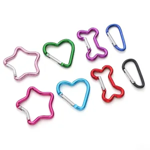 Colorful star heart bone shaped aluminum carabiner clips for DIY bags and keychains