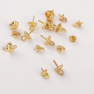 14K Vergoldete Perlenkappen mit Ösenstift für DIY Schmuckherstellung Zubehör