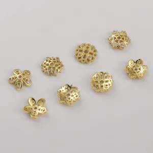 14K gold plated snowflake and flower bead spacers with zircon for DIY jewelry making
